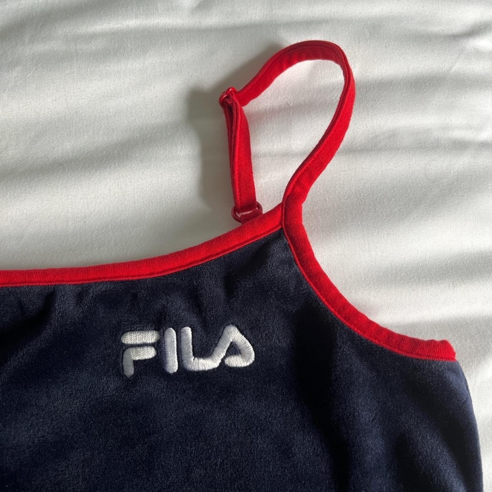 Navy Blue and Red FILA Tank Top US Size S